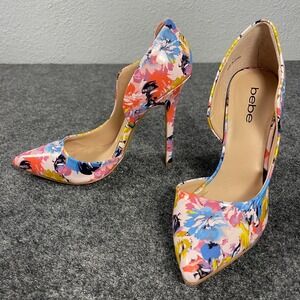 Bebe Heels Womens 7 Floral D'Orsay Pumps Pointed Toe Stiletto Multicolor
